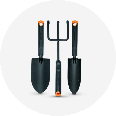  A black hand trowel.