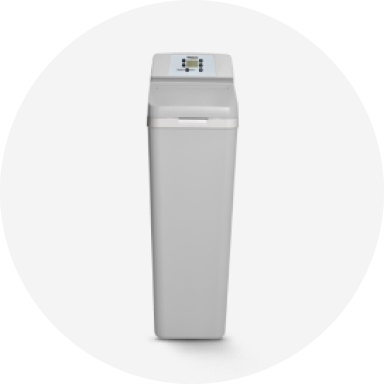 A gray Whirlpool water softener.