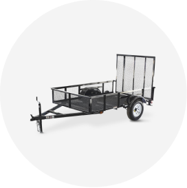 A black utility trailer with ramp.