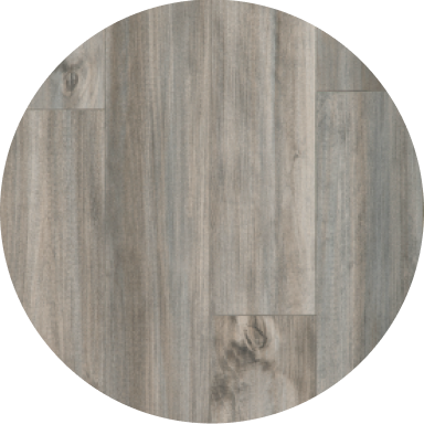 A medium gray wood-look laminate flooring color swatch. 