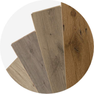 Laminate flooring samples in a variety of colors.
