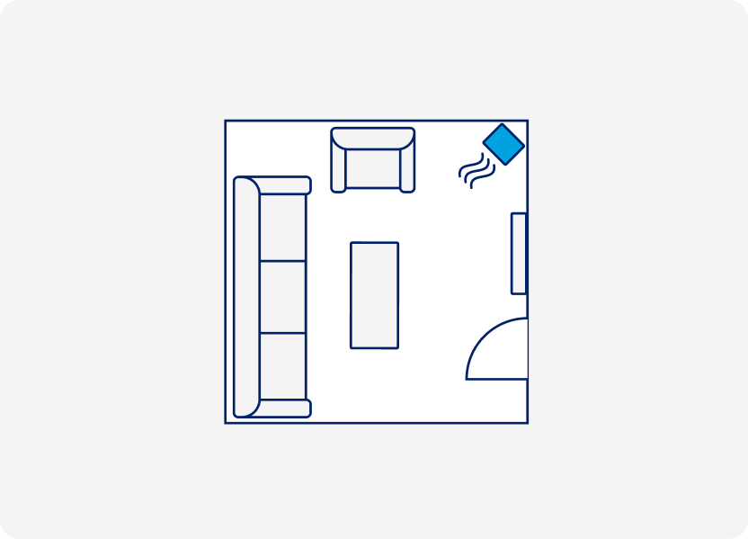 A small A C unit in a room smaller than 250 square feet.