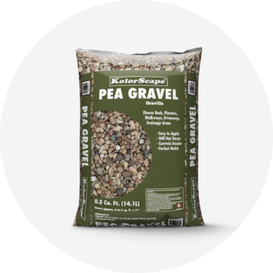 A bag of Kolor Scape pea gravel landscaping rock.