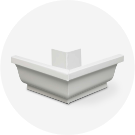 A white galvanized steel gutter corner.