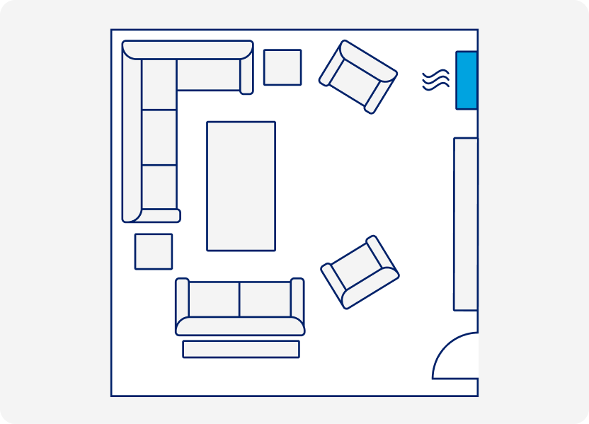 An extra-large wall-mounted A C unit in a room greater than 1,000 square feet.