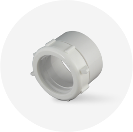 A white P V C compression and socket sewer adapter.