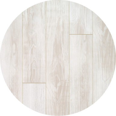An off-white wood-look laminate flooring color swatch.