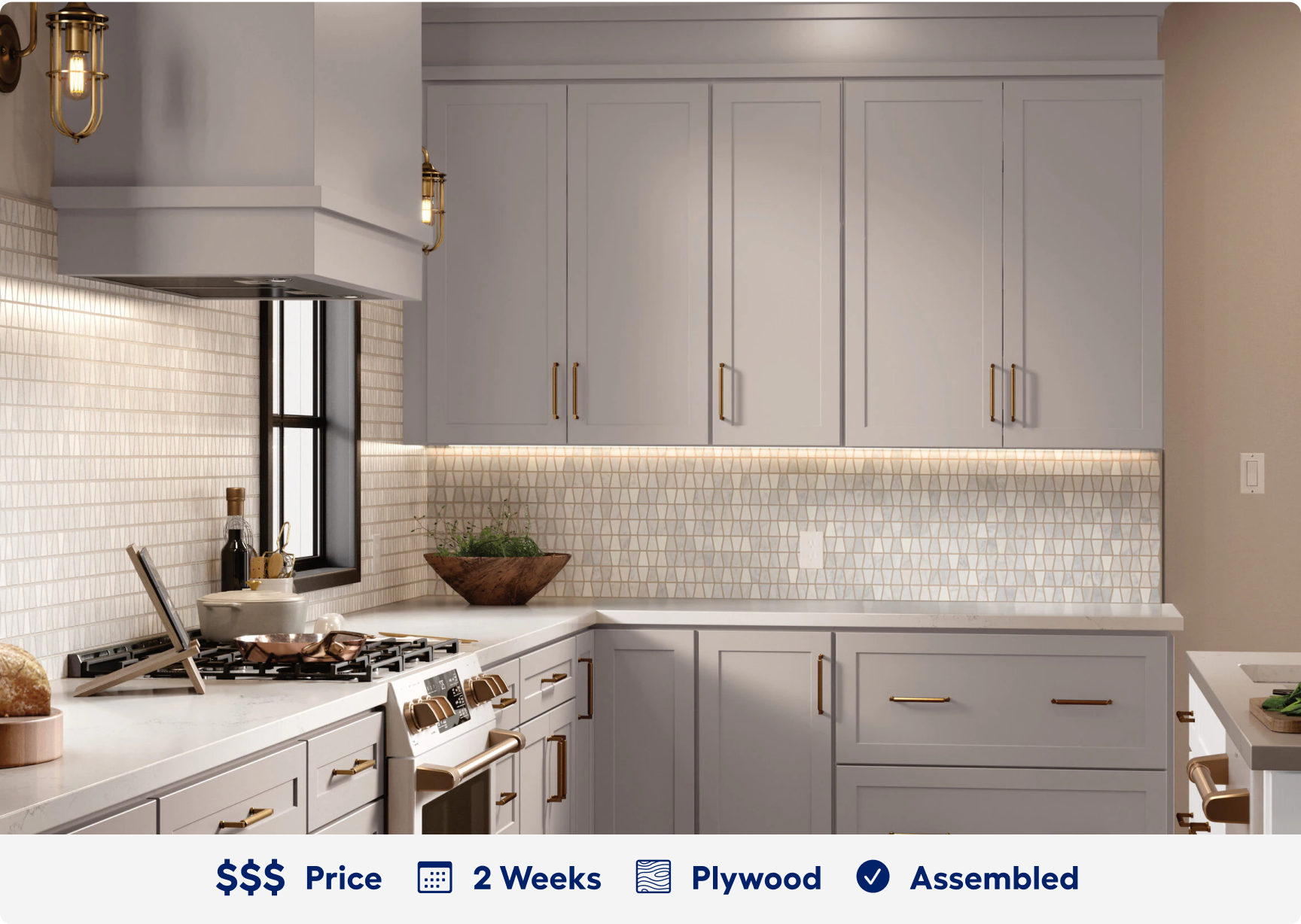 Jamestown Cloud Gray. 3 dollar sign price point. Ready in 2 weeks. Made of plywood. Assembled.