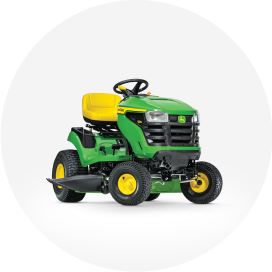 A John Deere riding lawn mower.