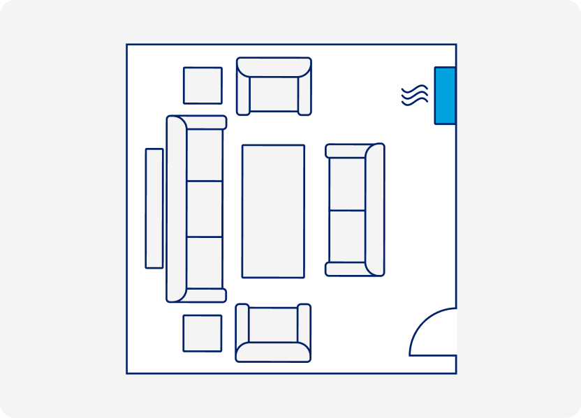 A large window A C unit in a room between 500 and 1,000 square feet.