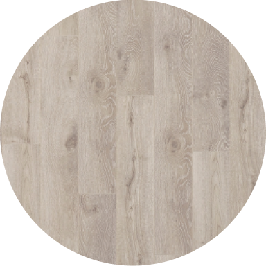 A light gray wood-look laminate flooring color swatch.