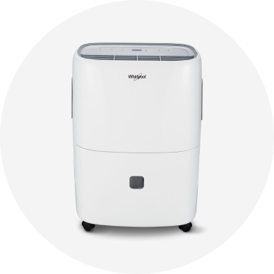 A white dehumidifier with casters.
