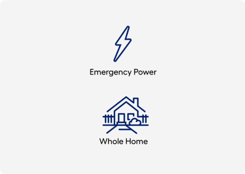 Emergency power and whole home icons.