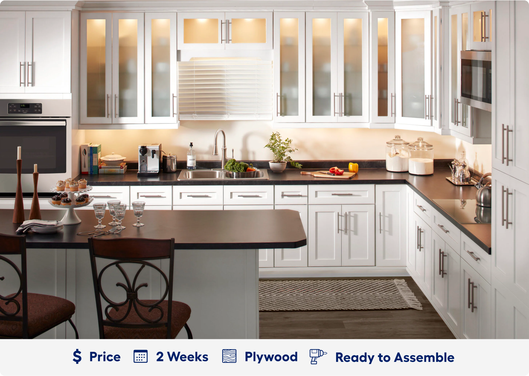 Valleywood. 1 dollar sign price point. Ready in 2 weeks. Made of plywood. Ready to assemble.