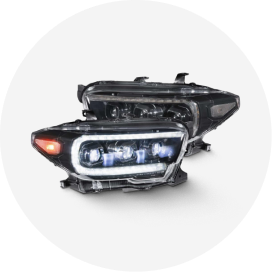 A pair of Morimoto plug and play Toyota headlights.