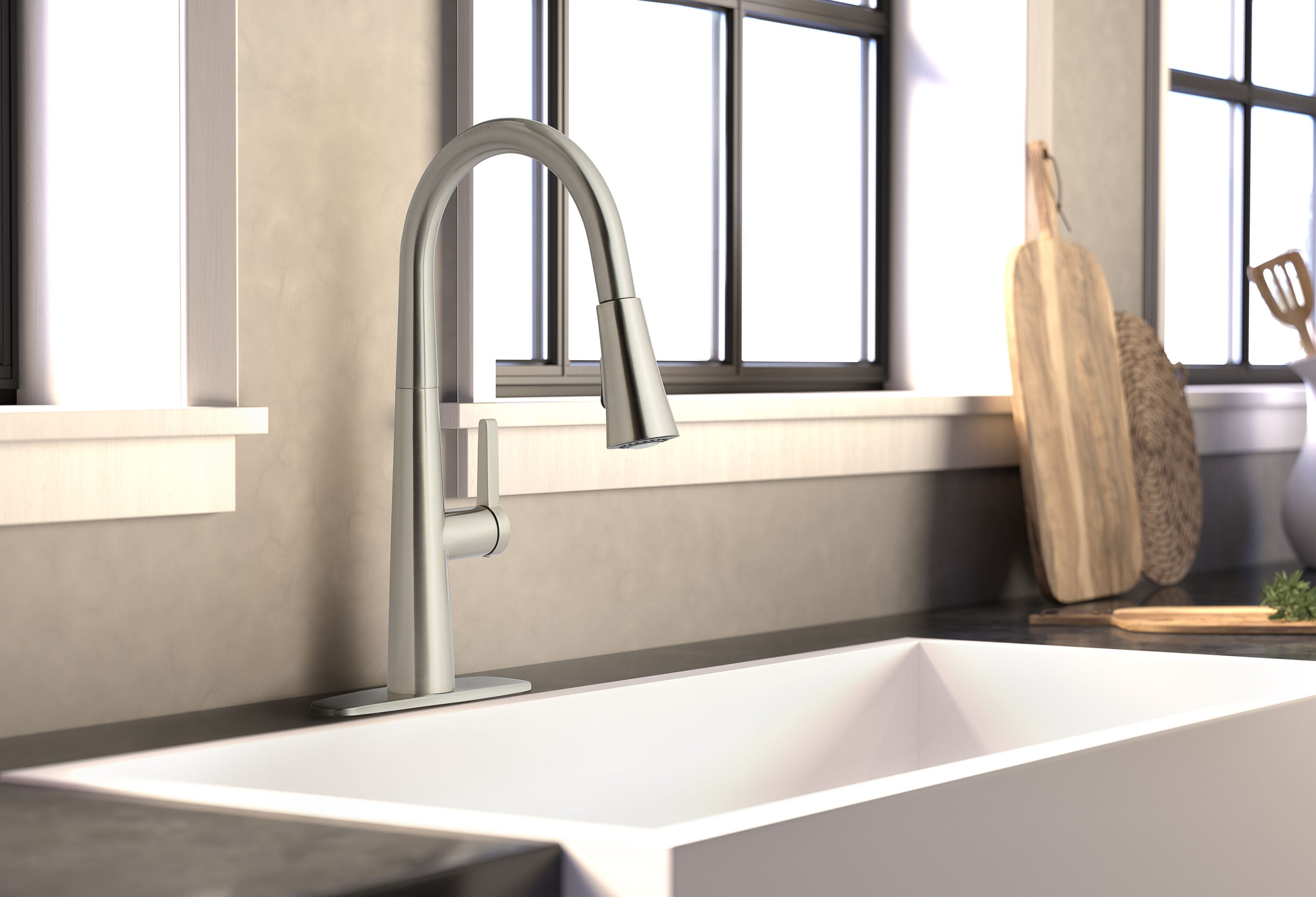 Bryton Stainless steel Single Handle Deck-mount Pull-down Kitchen Faucet with Sprayer (Includes Deck Plate)