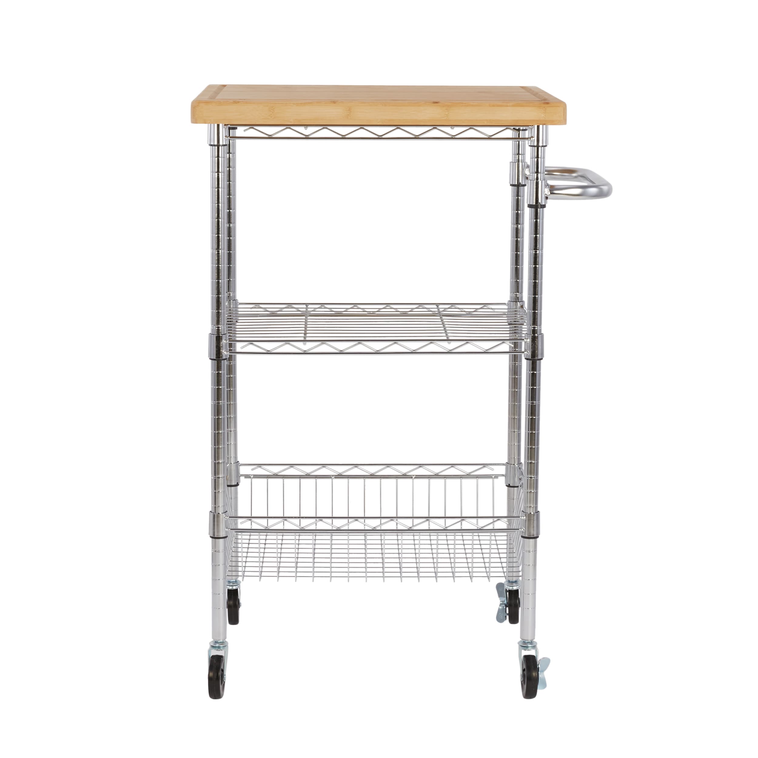 Chrome Steel Base with Wood Rolling Kitchen Cart ( 24-in x 19.7-in x 38-in )