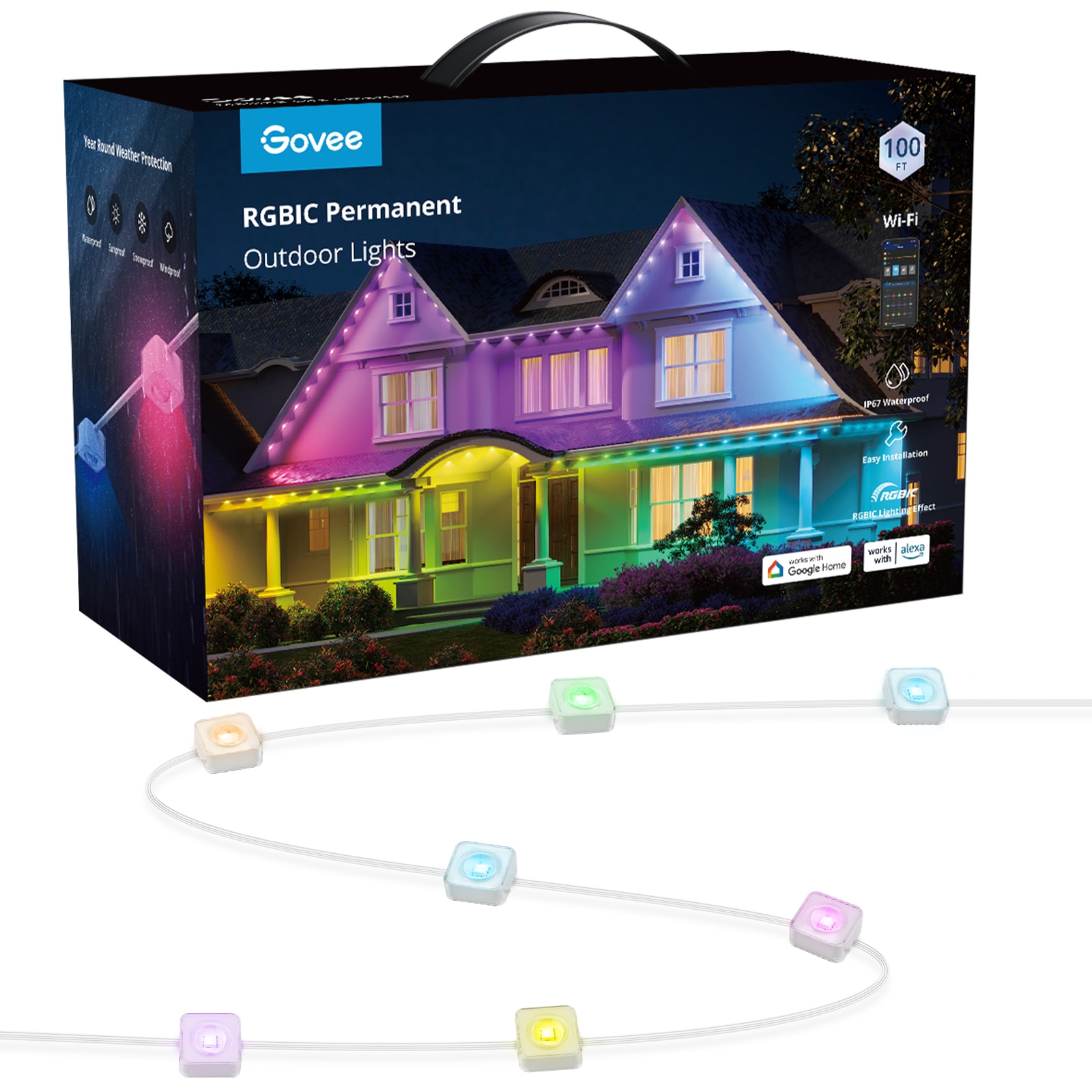 100-ft Plug-in White Indoor/Outdoor String Light with Color changing -Light LED Novelty Bulbs Bluetooth Compatibility Wi-Fi Compatibility