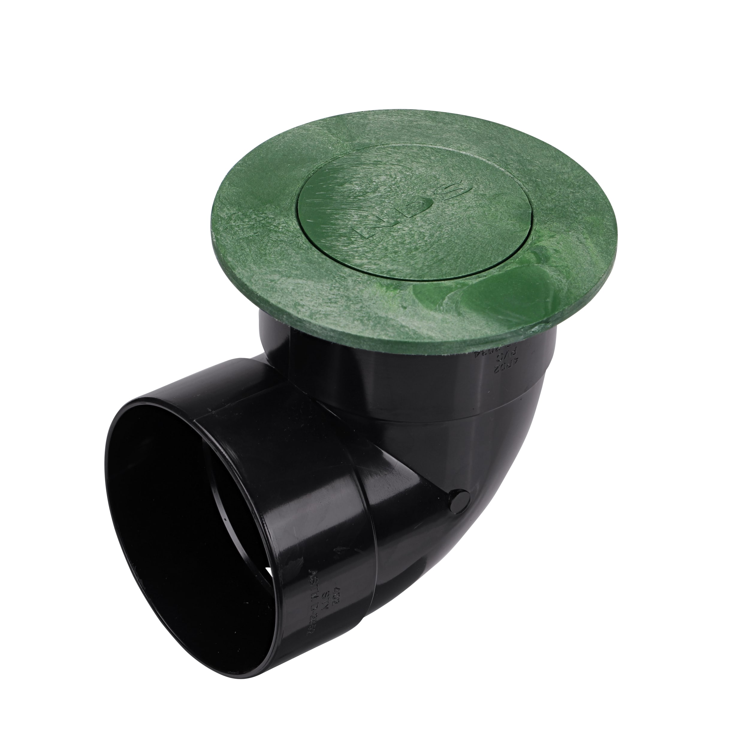 Pop-Up Drainage Emitter with Elbow for 4-in Drain Pipes, Green Plastic