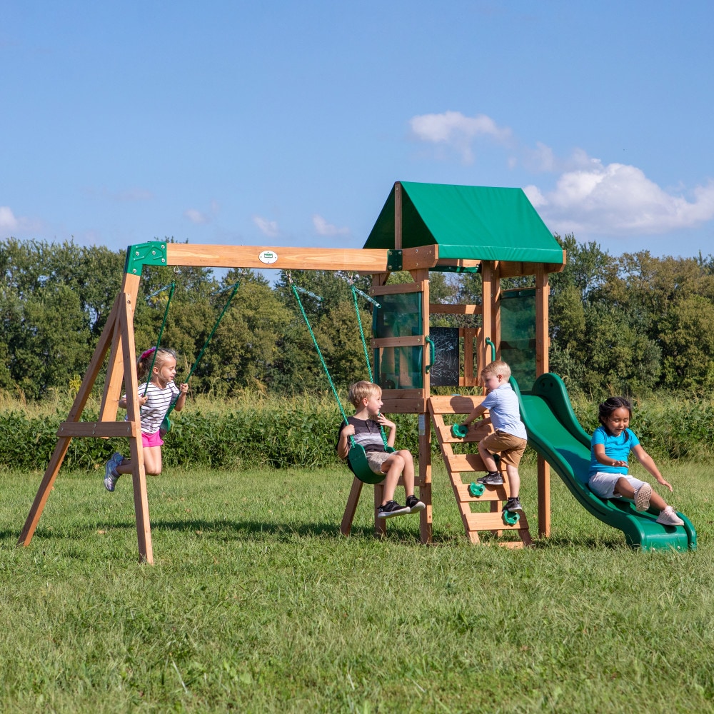 Buckley Hill Residential Wood Playset with 2 Swings and Slide Included
