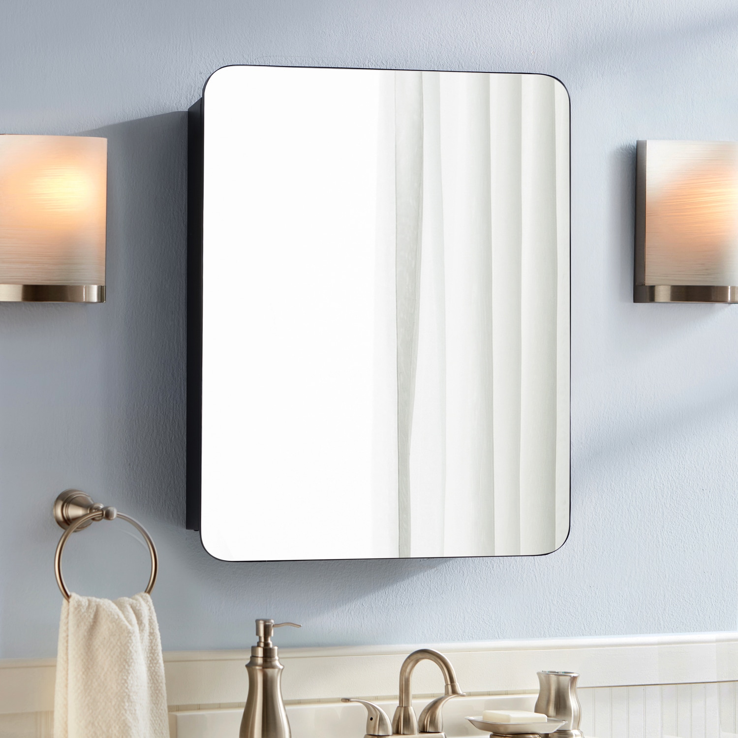 20-in x 26-in Surface/Recessed Mount Matte Black Mirrored Square Soft Close Medicine Cabinet