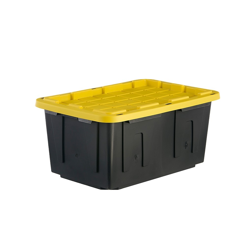 Commander Large 27 -Gallons ( 108 -Quarts ) Black and Yellow Heavy Duty Stackable Tote with Standard Snap Lid