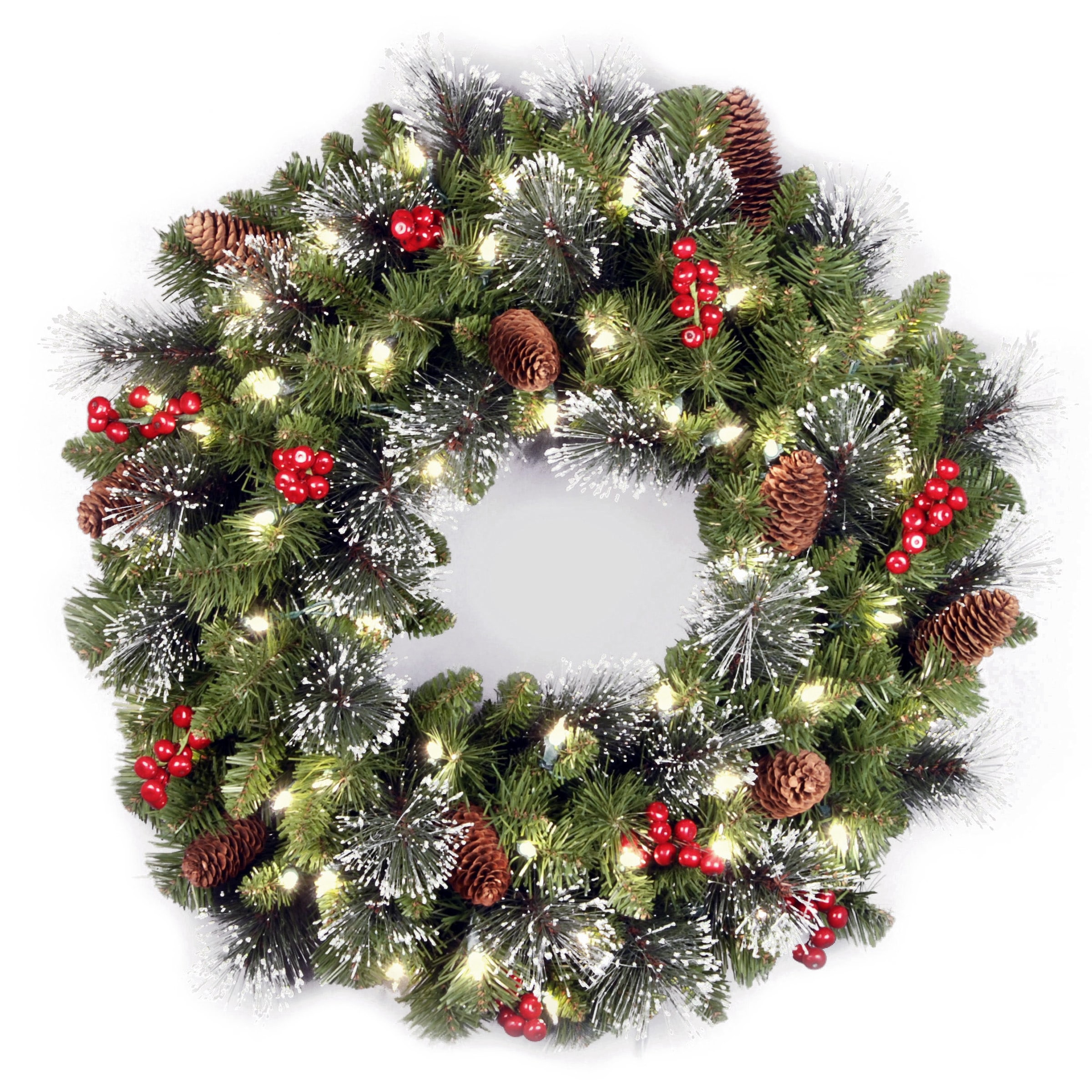 24-in Pre-lit Indoor/Outdoor Battery-operated Green Spruce Artificial Christmas Wreath