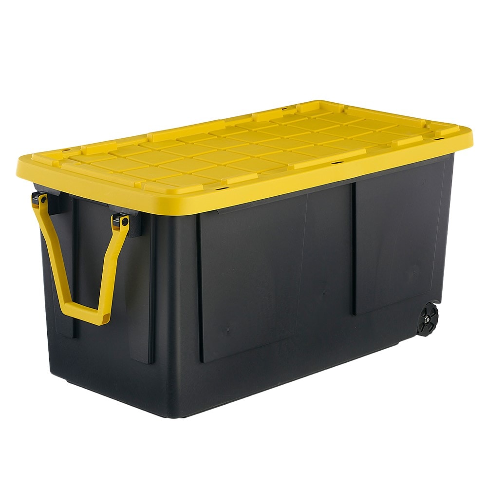 Commander X-large 75 -Gallons ( 300 -Quarts ) Black and Yellow Heavy Duty Rolling Stackable Tote with Standard Snap Lid