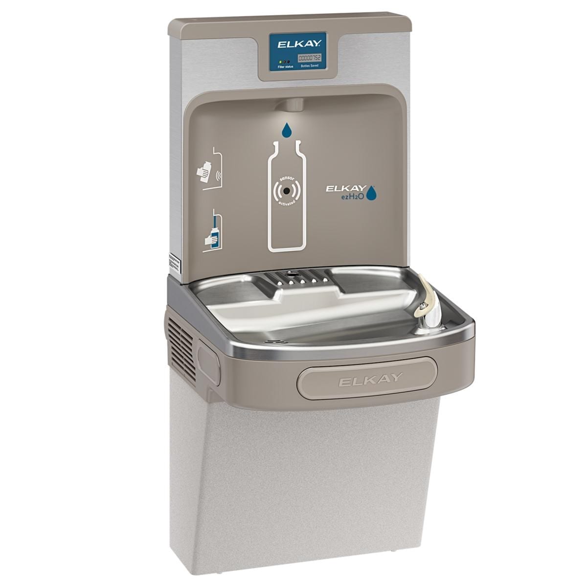 Bottle Filling Station Gray 1 -Basin Push button Wall mount Bottle filler/Drinking fountain Filter Included