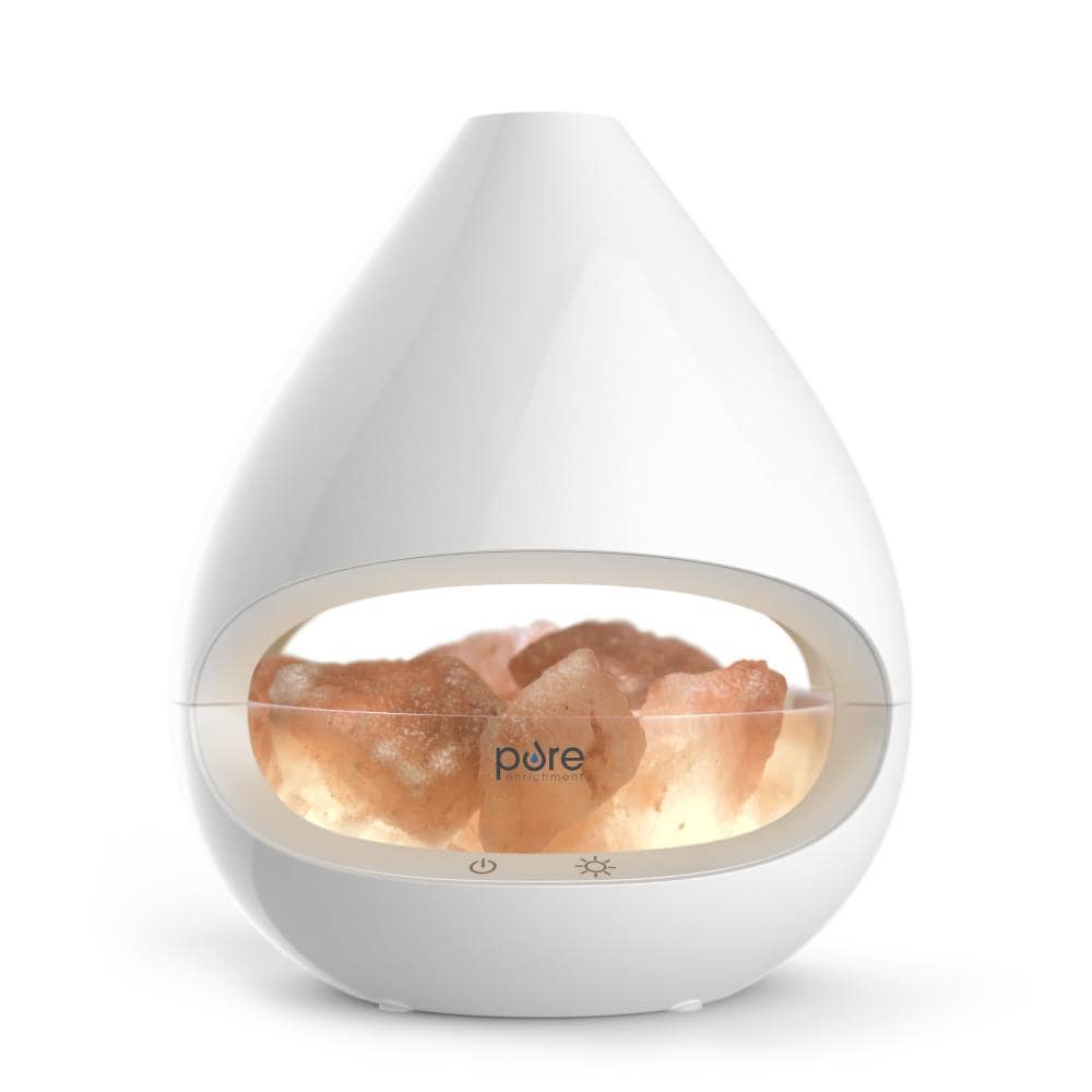 Pure Enrichment PureGlow Crystal Salt Lamp and Diffuser Ultrasonic Small Room Tabletop Humidifier - White #PEROCKDF