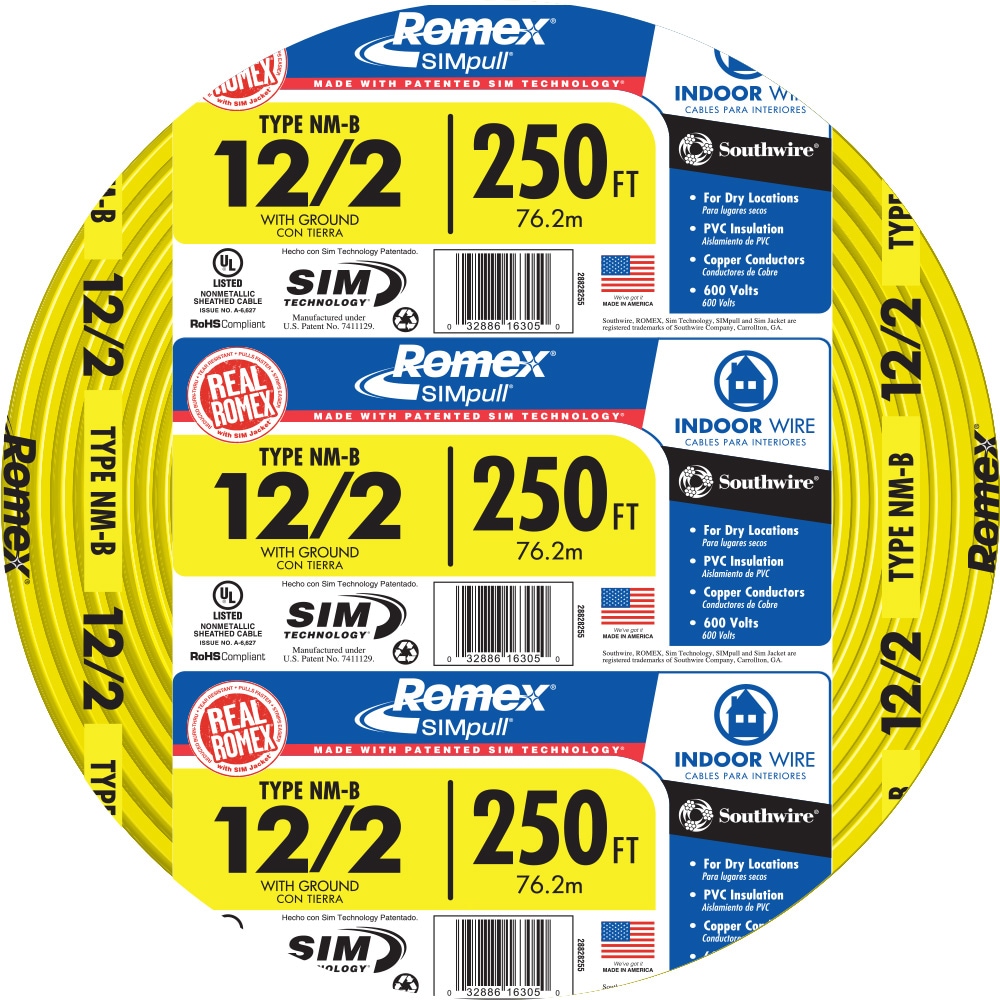 250-ft 12 / 2 / Romex SIMpull Solid Indoor CU NM-B Individual pack ( By-the-roll )