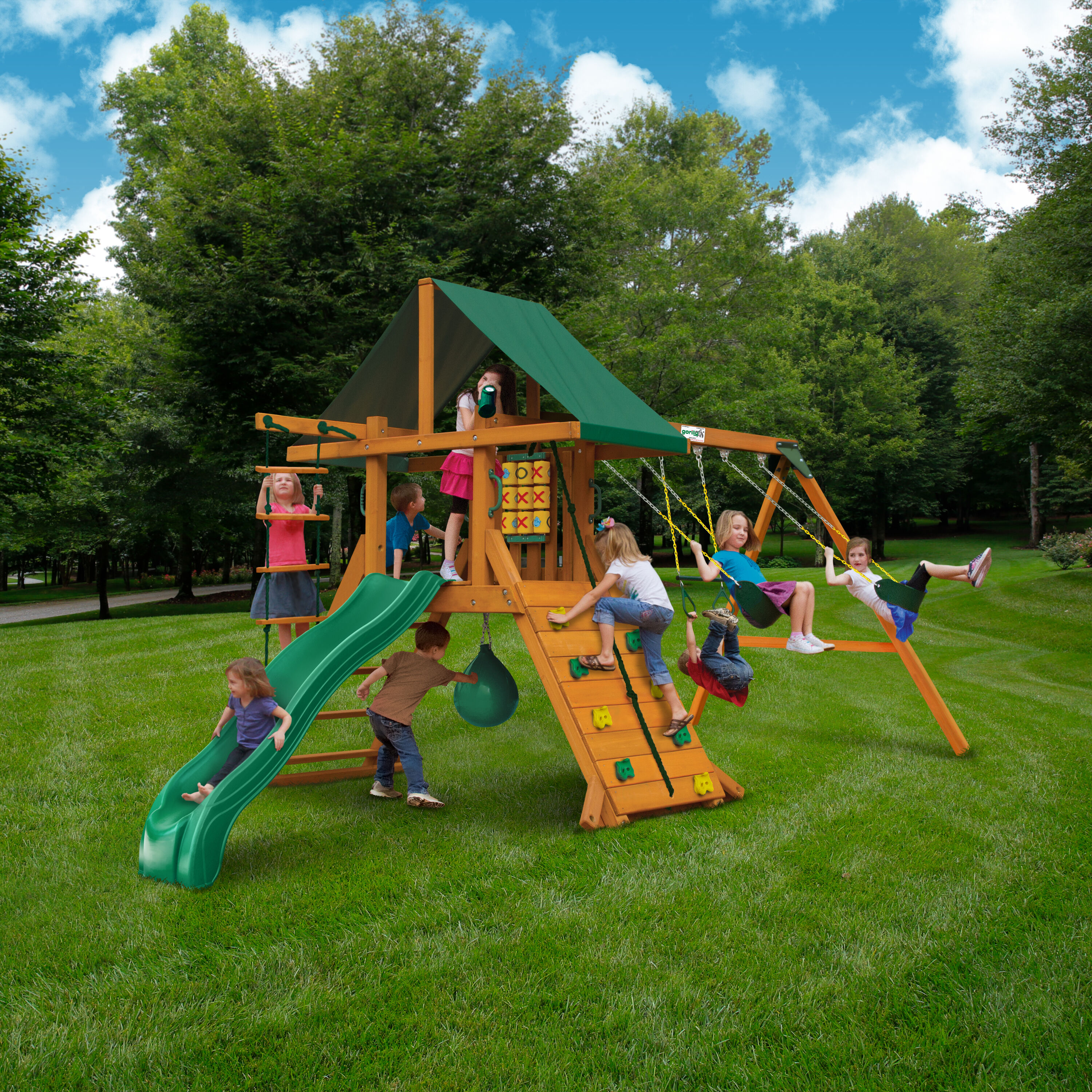 Highpoint Residential Wood Playset with 2 Swings and Slide Included