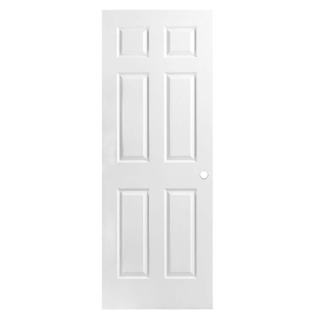Traditional 30-in x 80-in (primed) 6-panel Textured Hollow core Primed Molded composite Slab Door with Lockset Bore