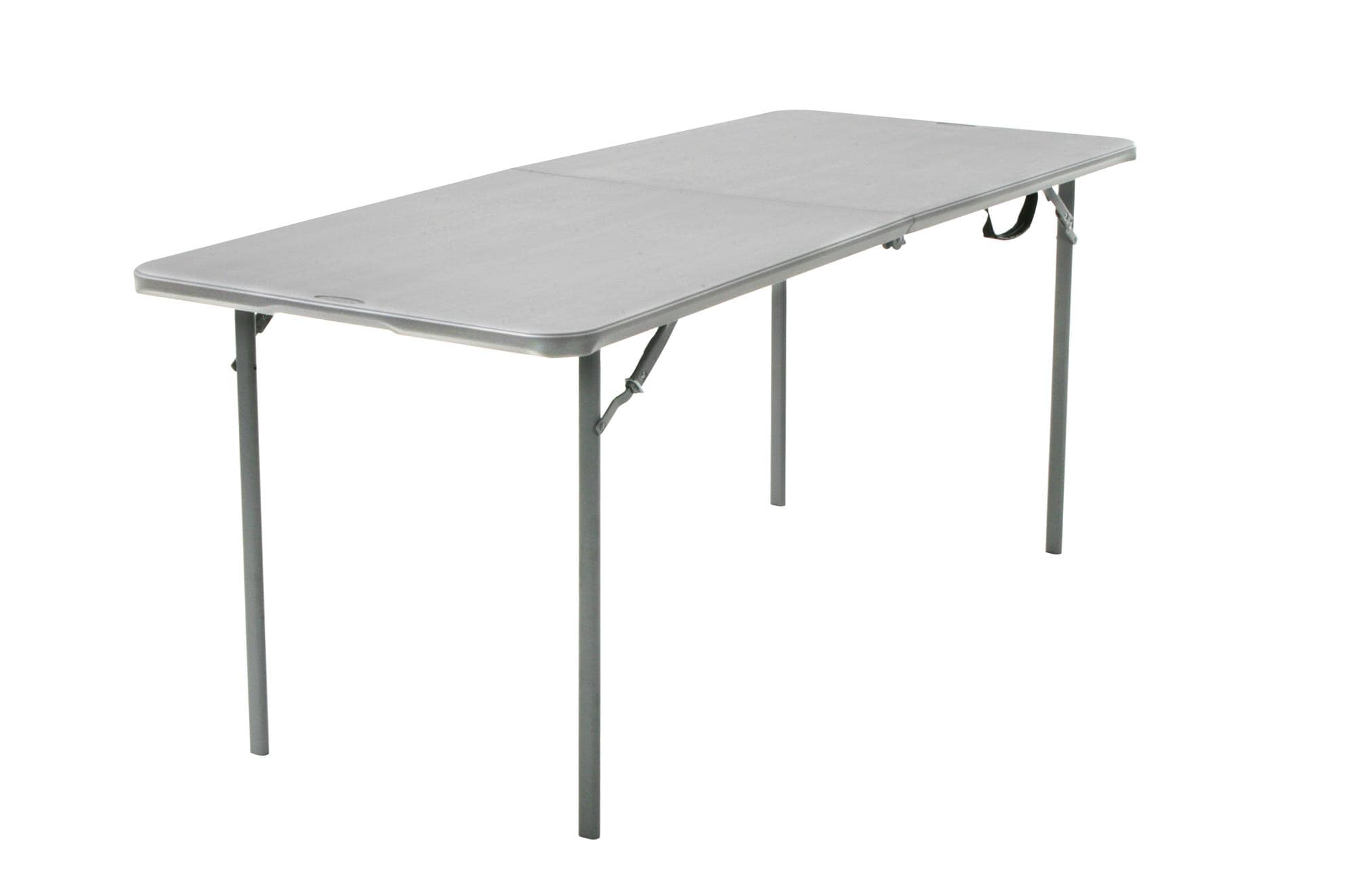 2.5-ft x 6-ft Fold-in-Half Indoor or outdoor Rectangle Resin Gray Folding banquet table 8 -Person