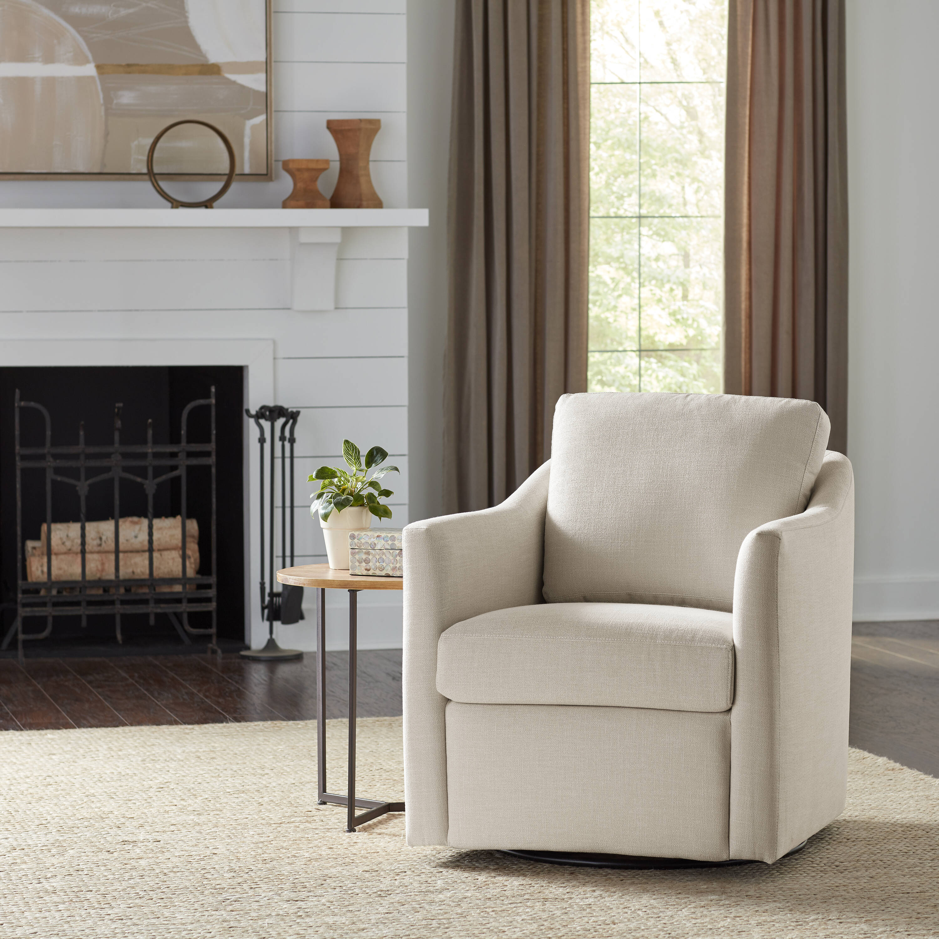 Hoatley 29-in W Modern Beige Swivel Accent Armchair