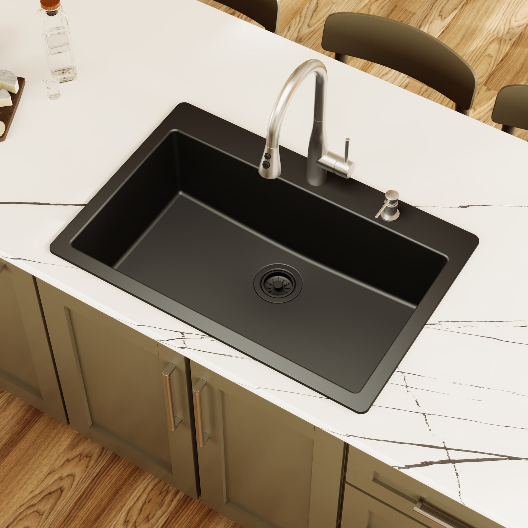 Drop-in or undermount 33.0-in x 22.0-in Quartz Single bowl Kitchen Sink