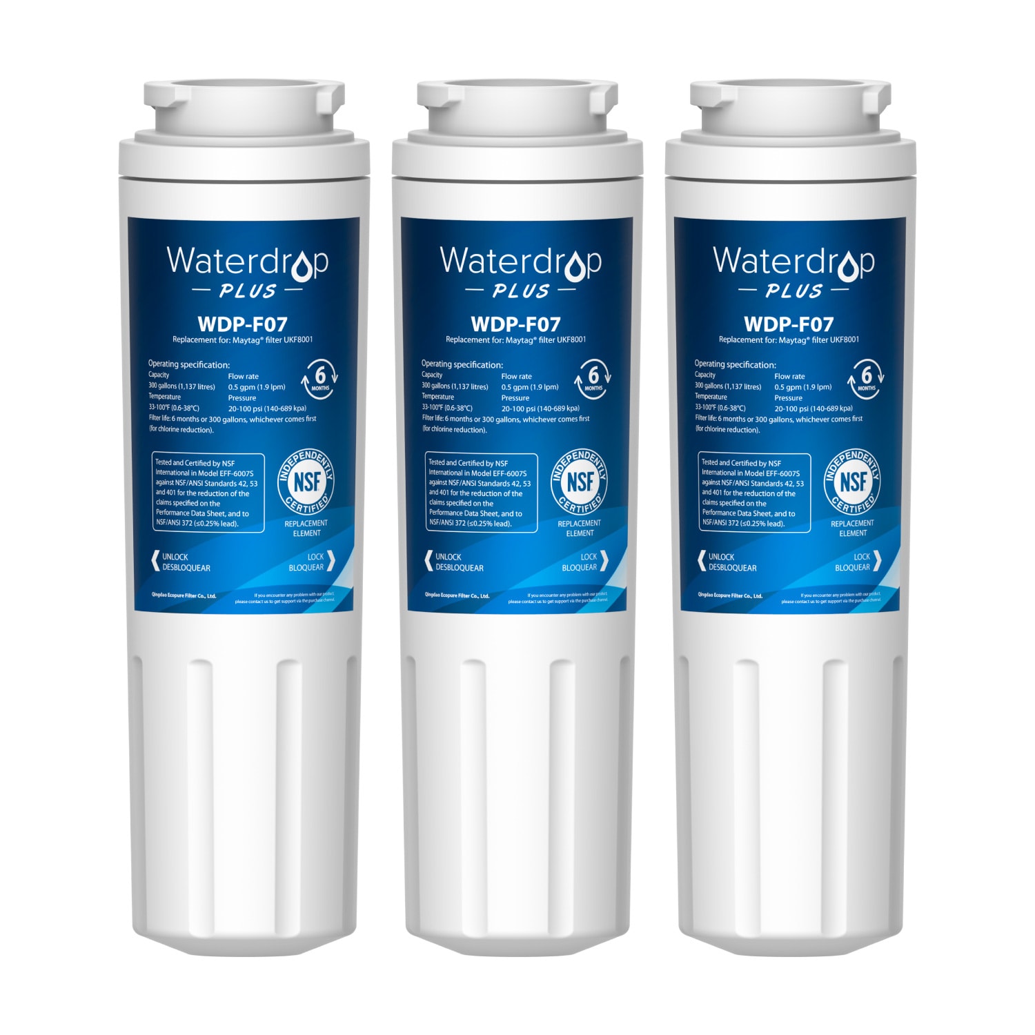 Push-in Refrigerator Water Filter WDP-UKF8001 3 -Pack