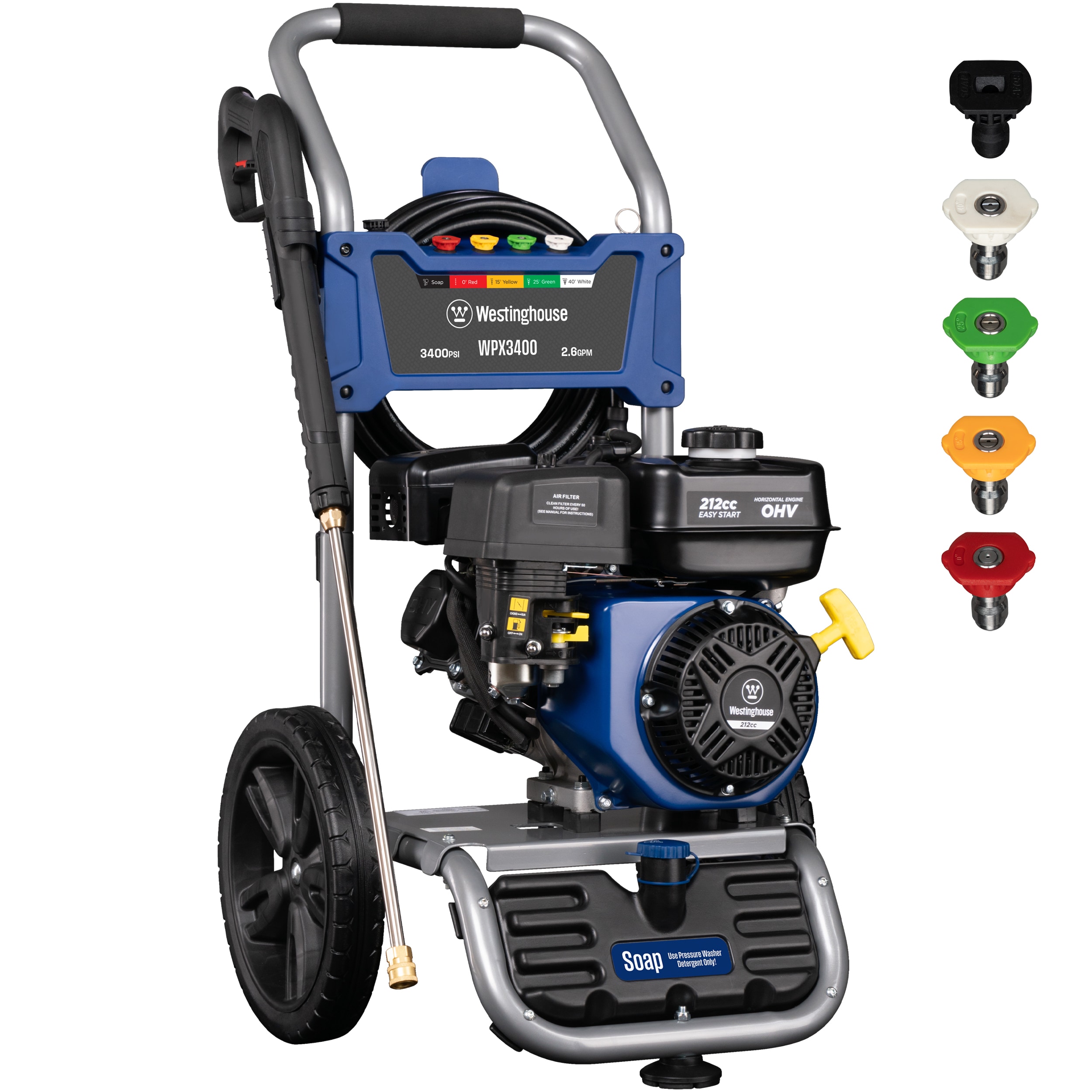 WPX3400 5 Nozzles + Soap Tank Included 3400-PSI 2.6-GPM Cold Water Gas Pressure washer with 5 Spray Tips