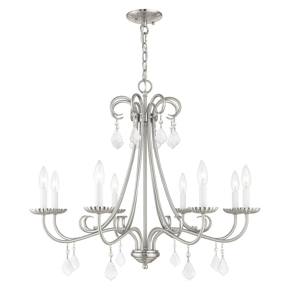 Daphne 8 -Light Brushed Nickel Traditional Crystal For Use in Bathrooms, Bedrooms, Dining Rooms, Foyers, Kitchens, Living Rooms Chandelier
