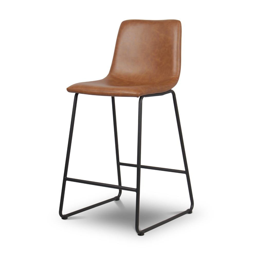 Cognac 26-in H Counter height Upholstered Metal Bar Stool Back