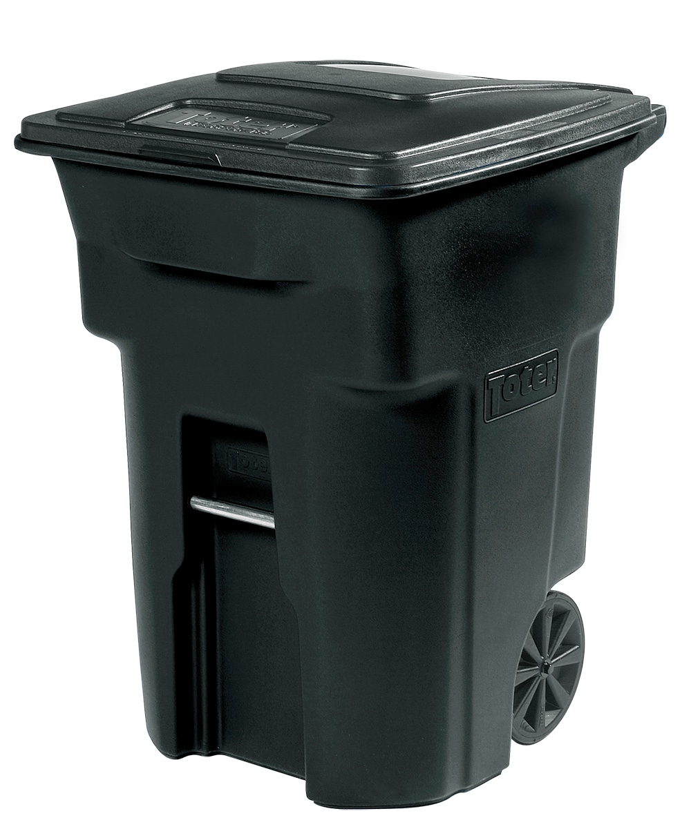 96 Gallon Black Plastic Wheeled Indoor/Outdoor Hinged Lid Trash Can