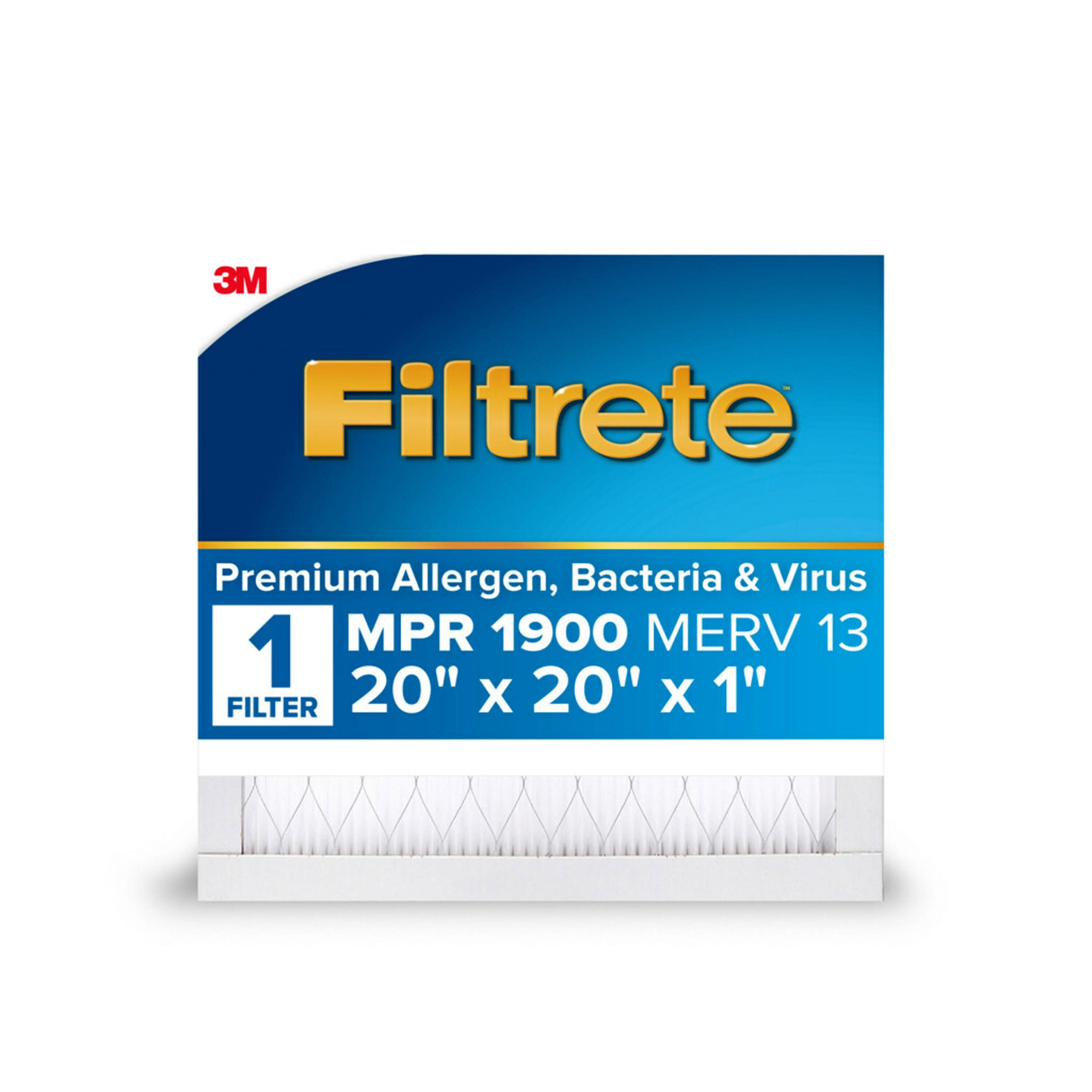 20 x 20 x 1 MERV 13 1900 MPR Premium Allergen, Bacteria and Virus Electrostatic pleated Air Filter