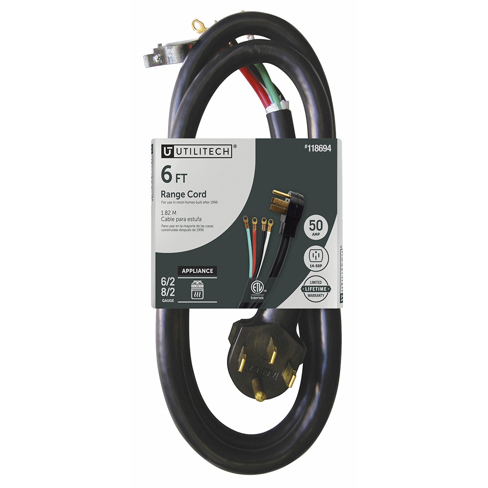 Range Cord 6-ft 50 -Amp 4 -Prong Black Range Appliance Power Cord