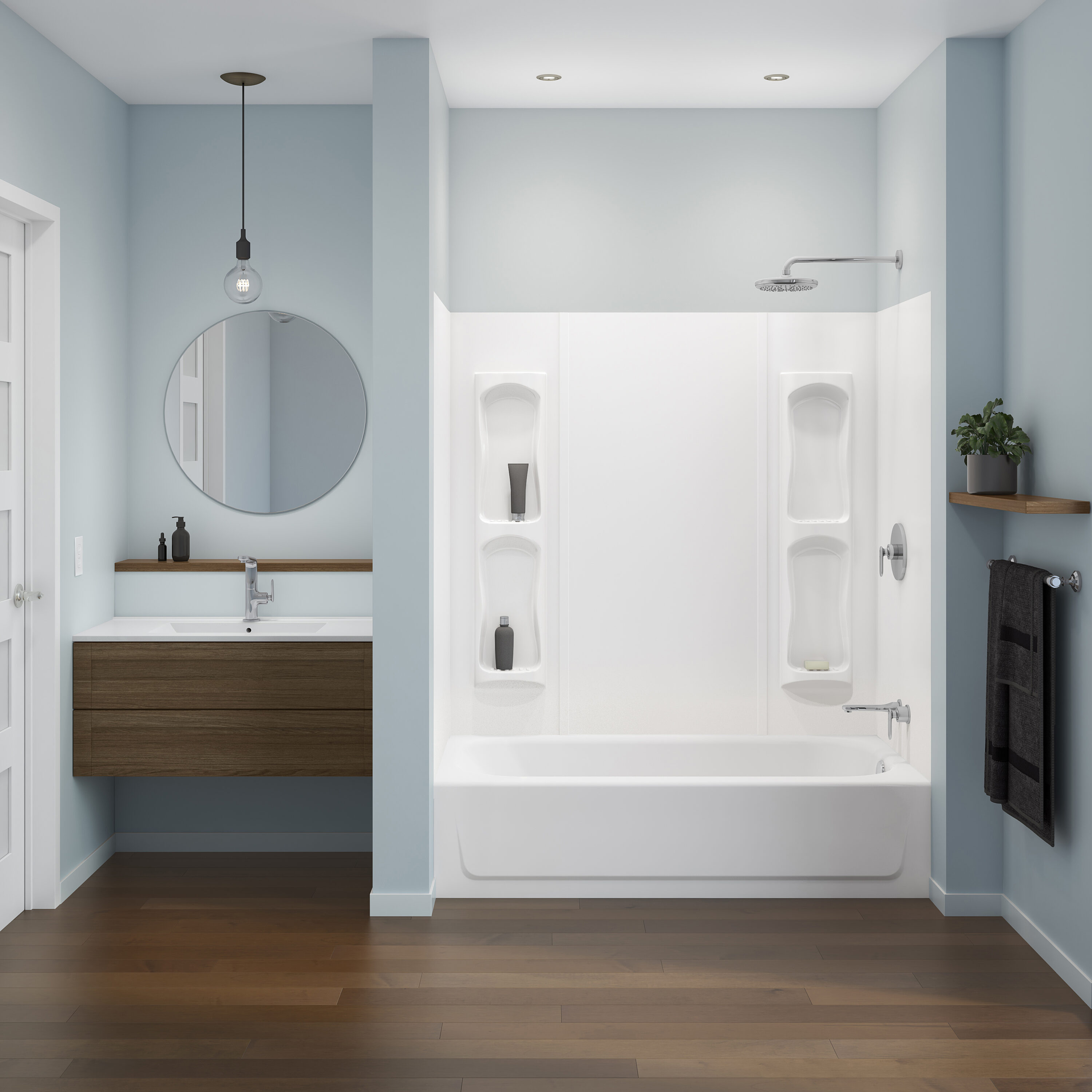 Iredell 60.5-in L x 31.75-in W x 59-in H White 5 -Piece Glue Up Bathtub Surround