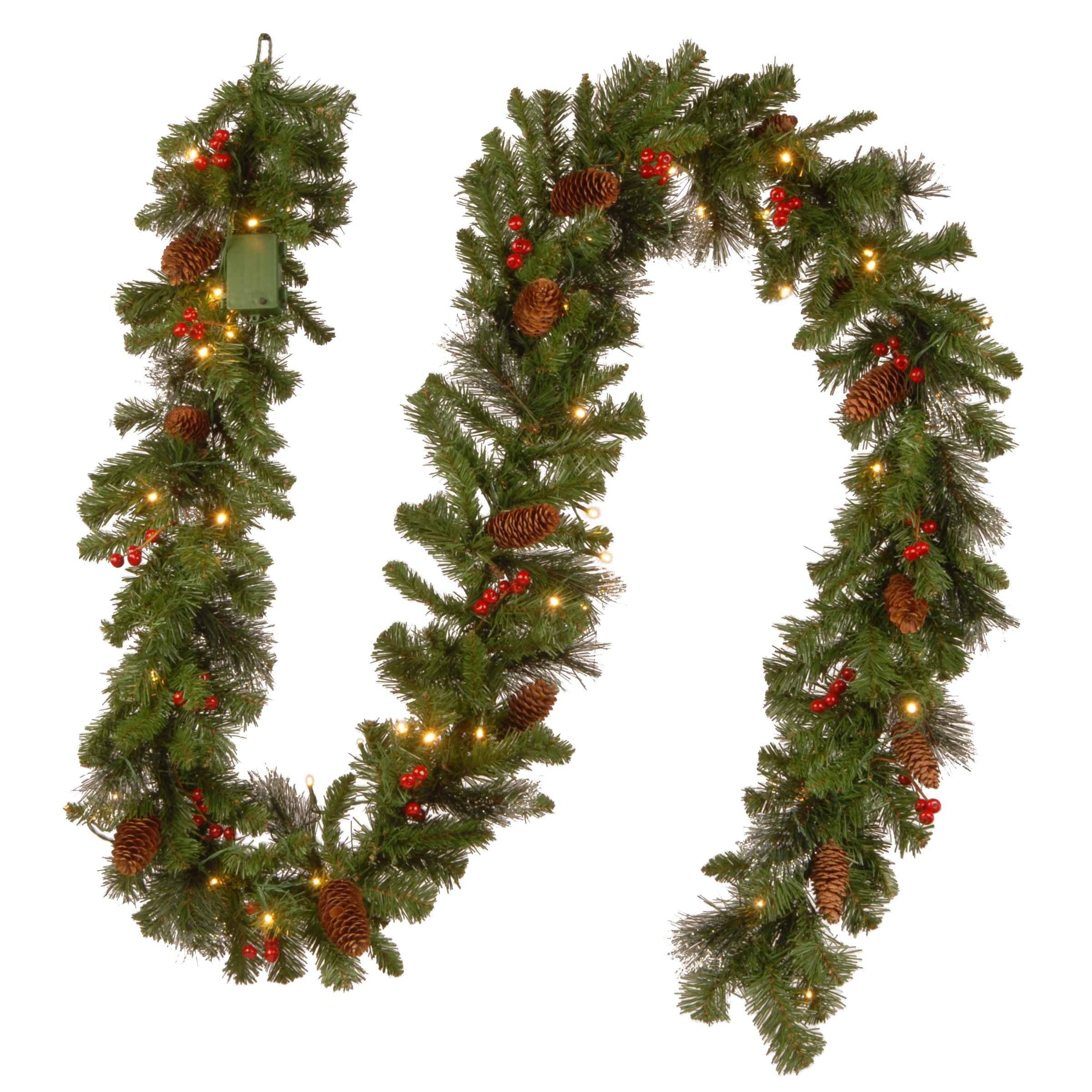 Indoor/Outdoor Pre-lit Battery-operated 9.0-ft Spruce Artificial Garland with White LED Lights