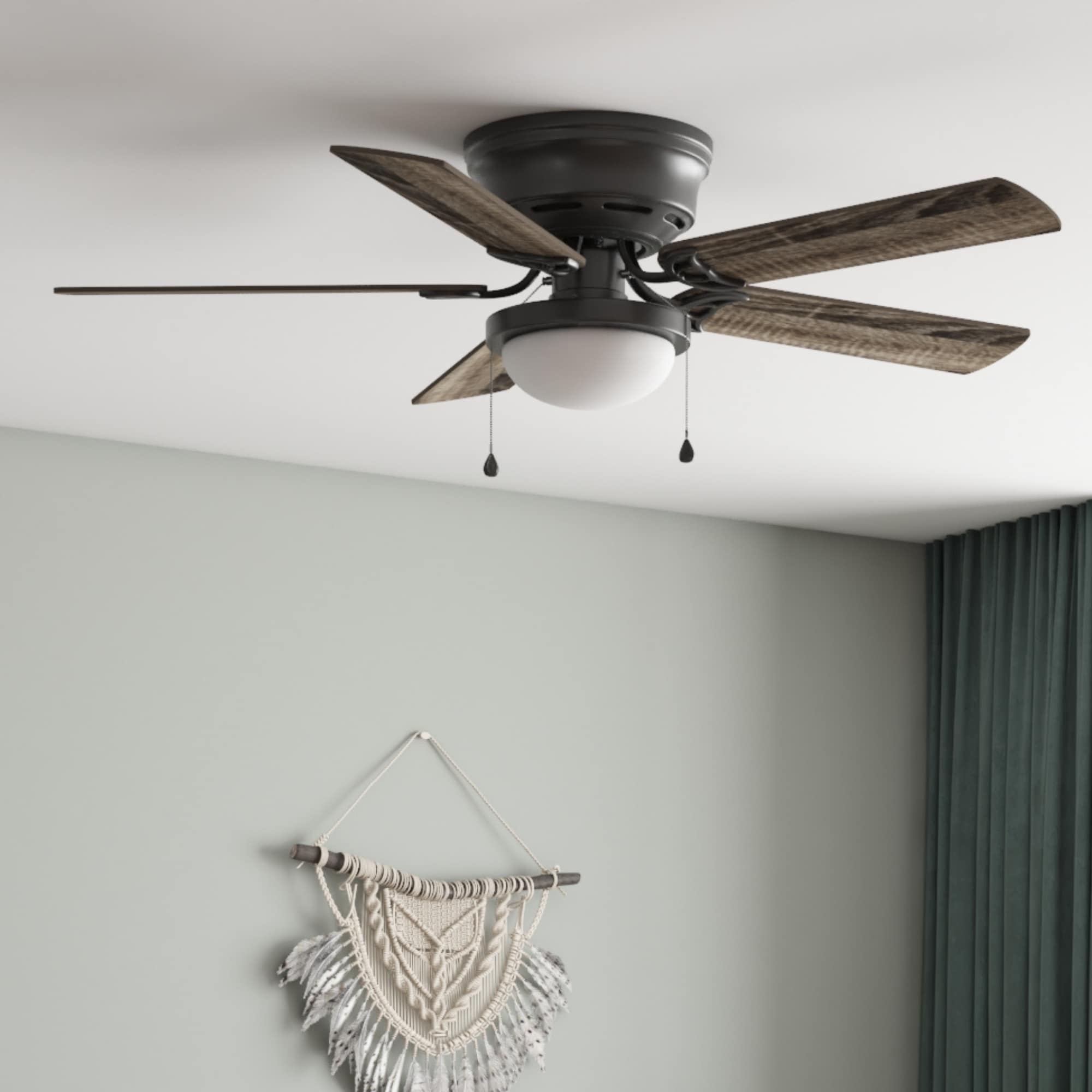 Armitage 52-in Matte Black with Black/Cocoa Blades Flush Mount Ceiling Fan With Light 5 -Blade