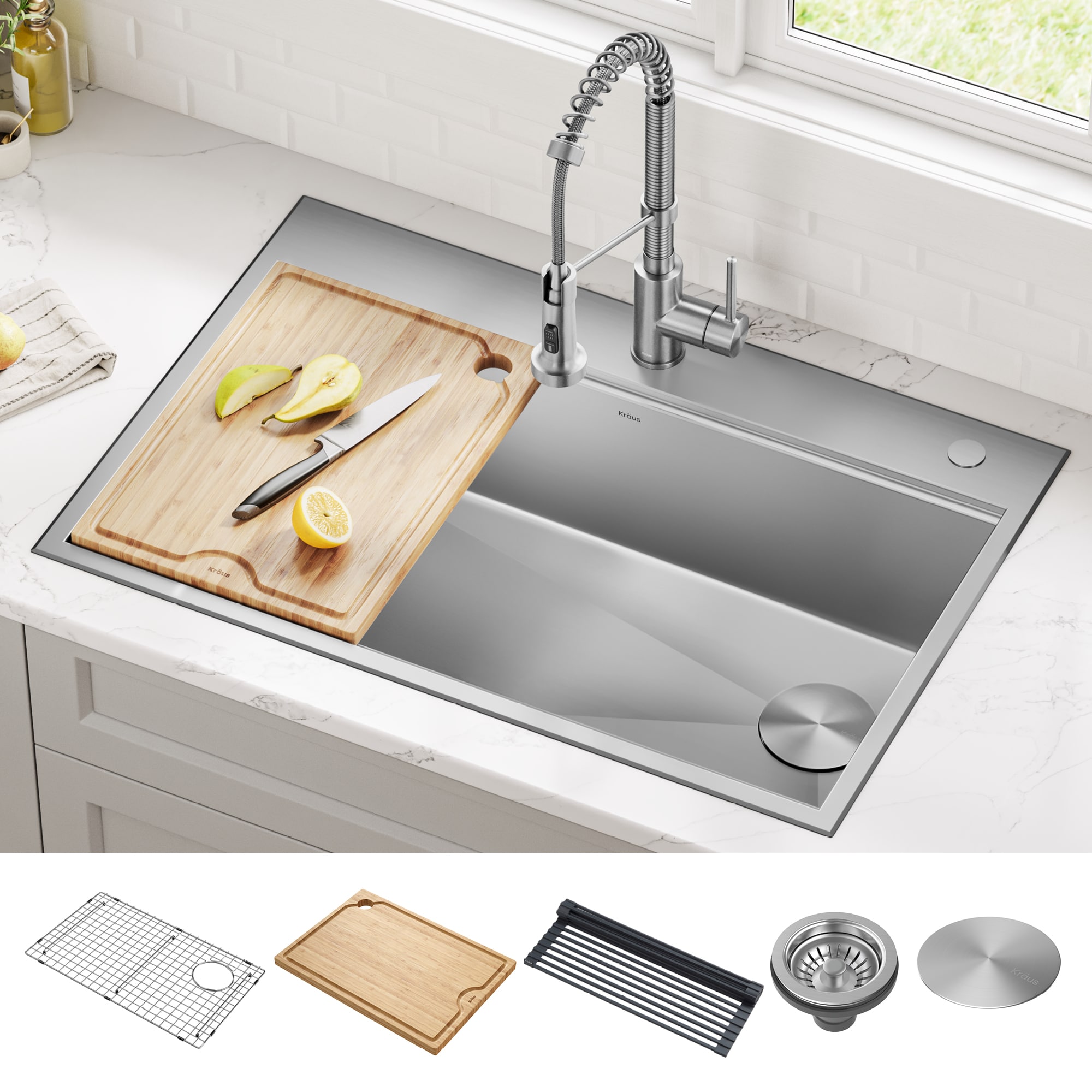 Kore Drop-in or undermount 33-in x 22-in Stainless steel Single bowl 16 -Gauge Workstation Kitchen Sink